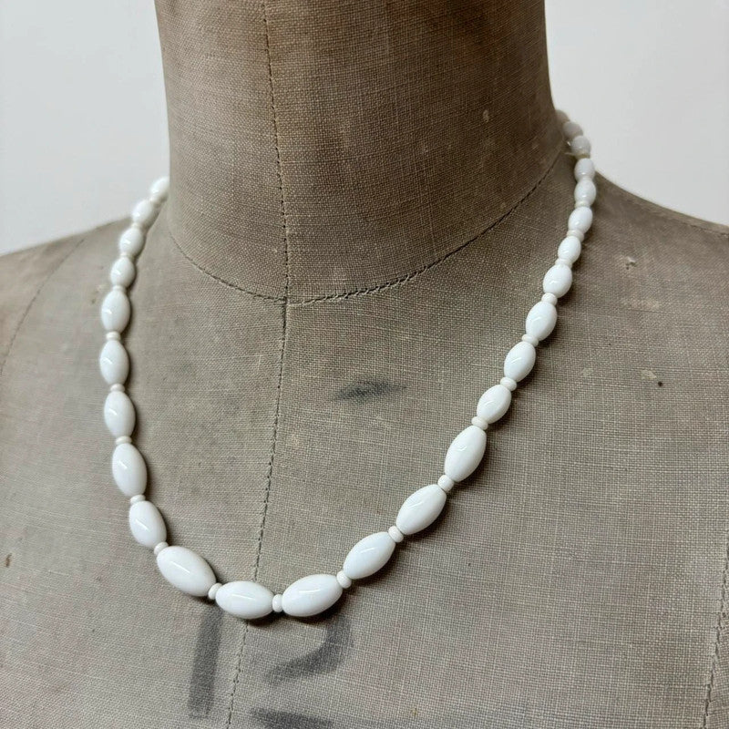 White beaded boho necklace