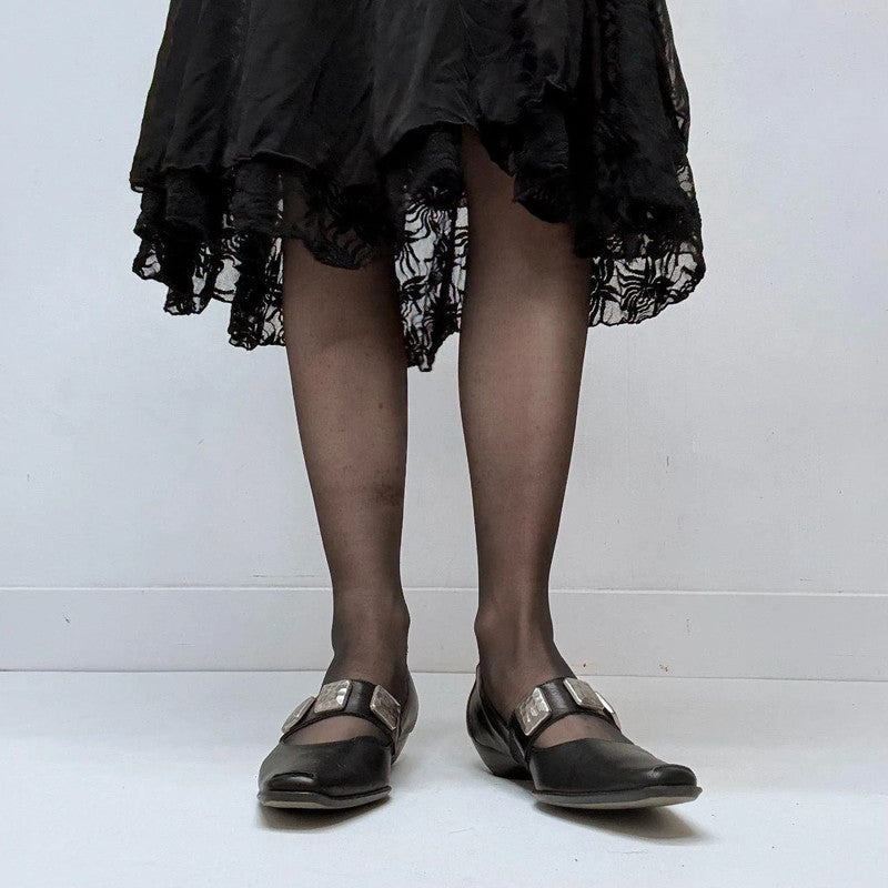 black pointed studded ballet flats