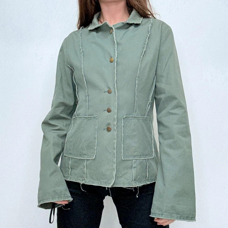 green high flared military jacket