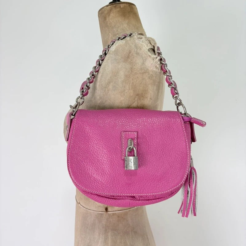 Pink leather chain shoulder bag