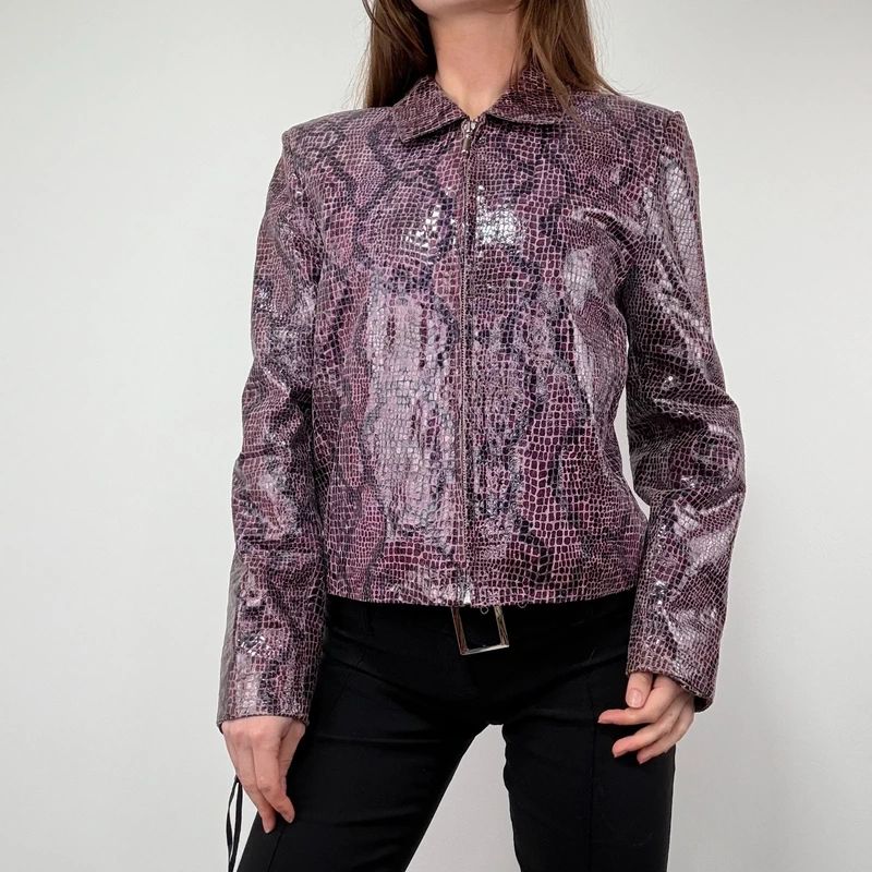 boxy Snakeskin Leather Jacket
