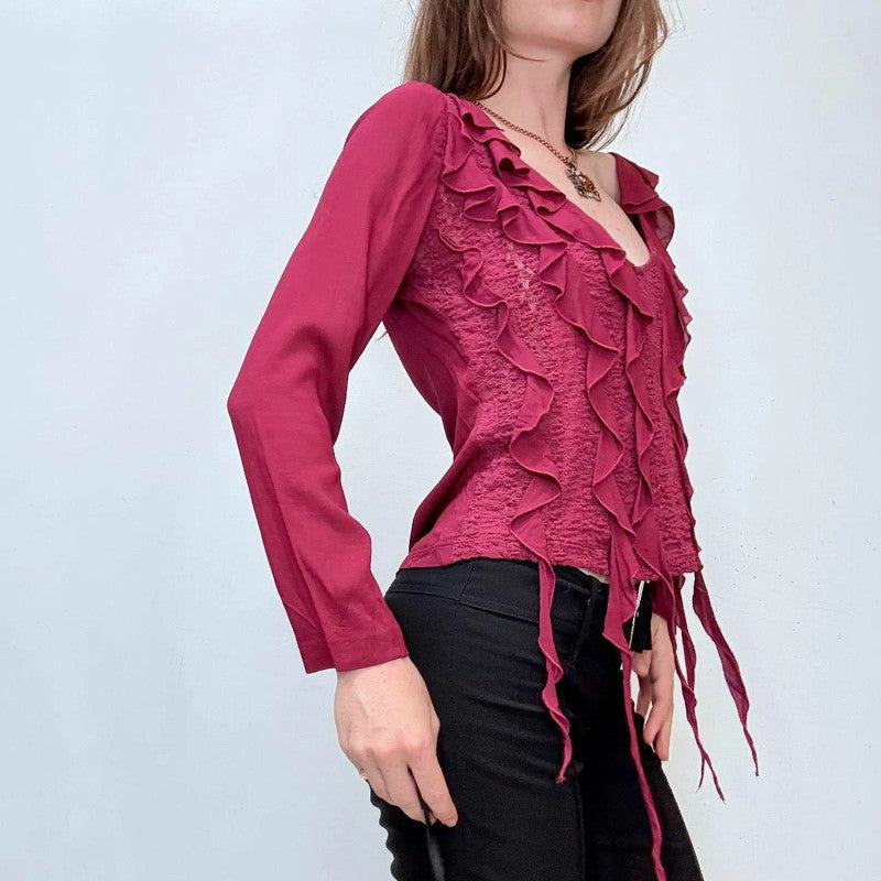 pink ruffle lace Versace blouse