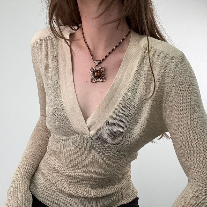Long sleeve slouchy knit t-shirt