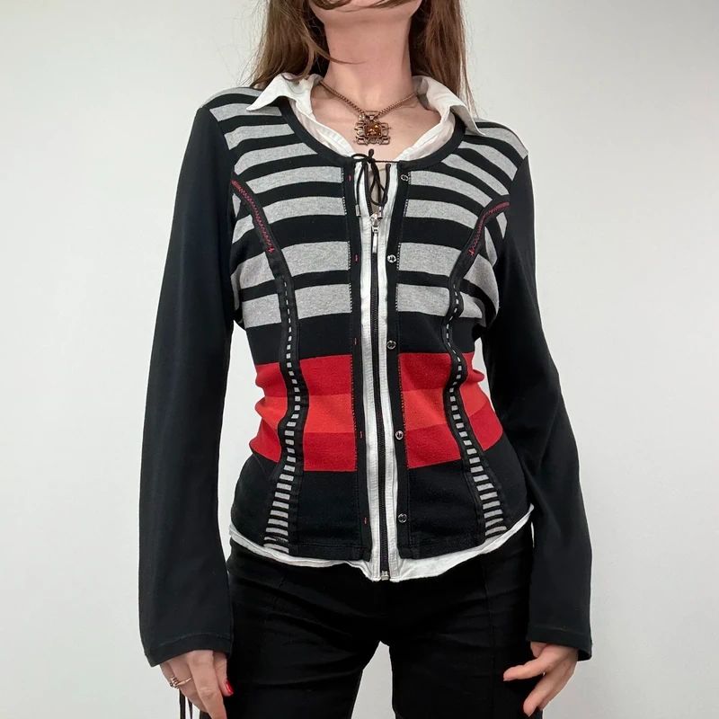 Pinstripe fitted Zip through Cardigan