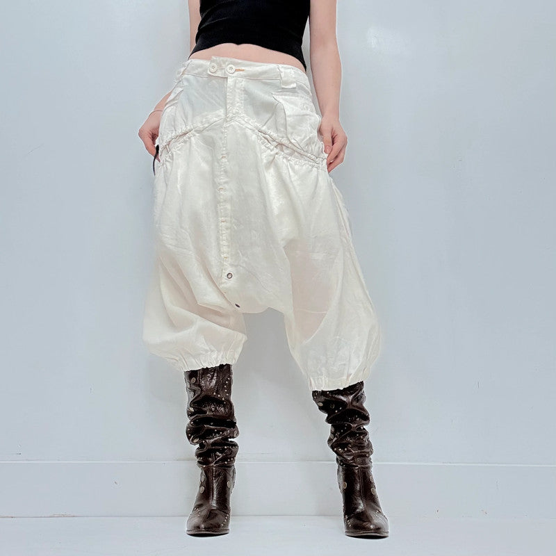 white batwing crop crotch slouchy trousers