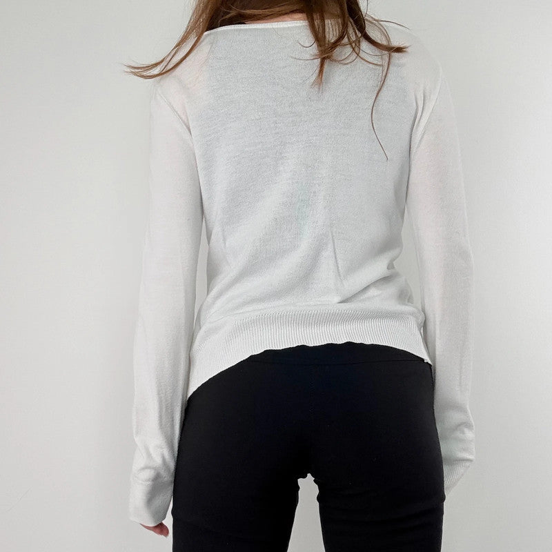 white cotton knit hook and eye cardigan