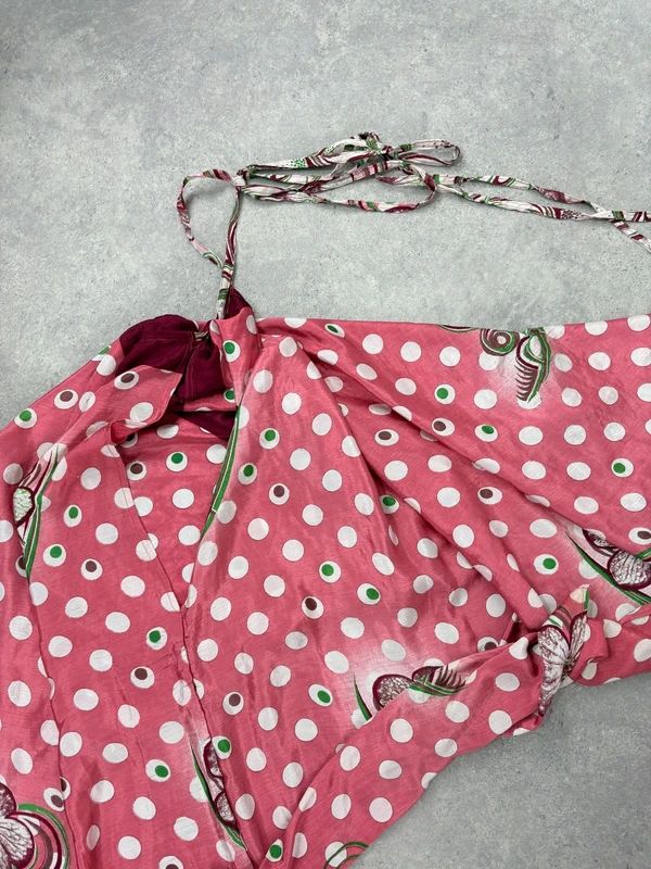 pink polkadot handkerchief maxi dress