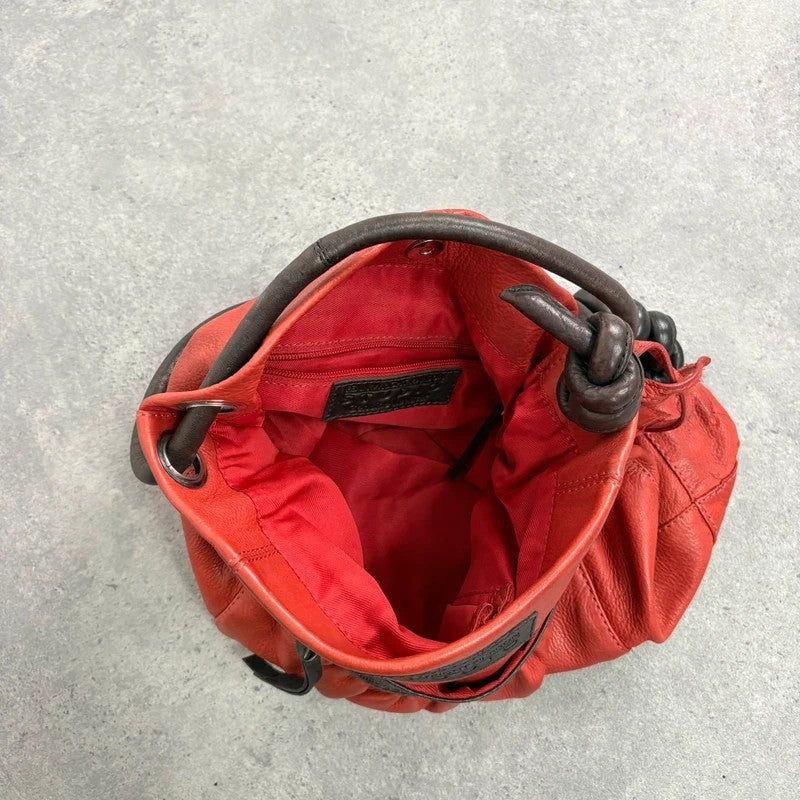 Vintage Red leather ruched pouch bag