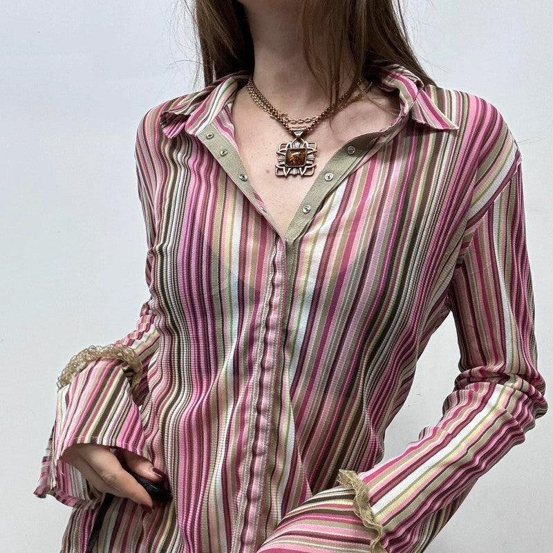 office pinstripe flared grunge shirt