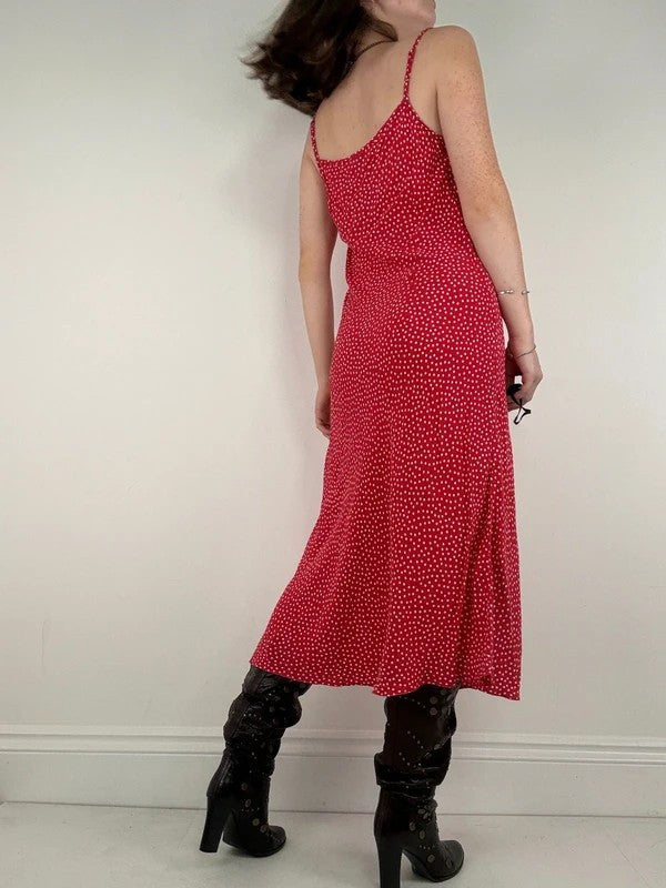 red polkadot cami slip maxi summer dress