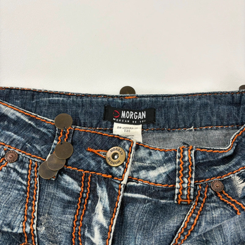 distressed ruffle denim y2k mini skirt