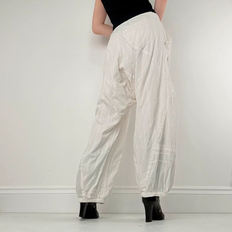 white cotton pleated puff bloomer trousers