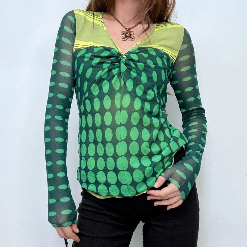 polkadot graphic long sleeve top