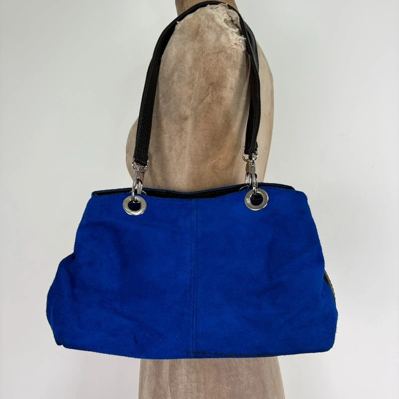 Suede electric blue leather mini eyelet handbag