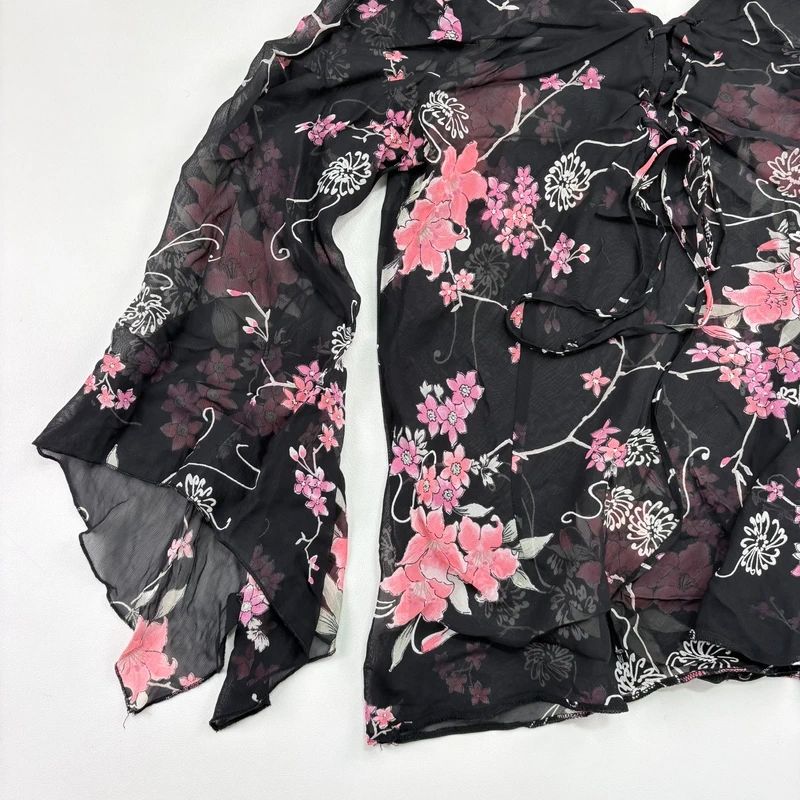 Sheer Black Asymmetric Flutter Blouse