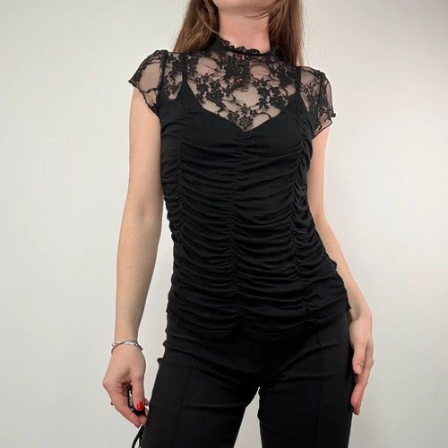 Black Lace Ruched Corset Shirt