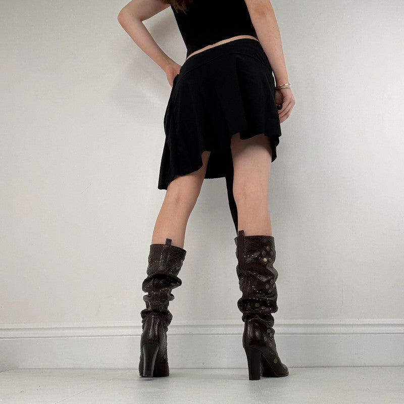 asymmetric black pinstripe polkadot skirt