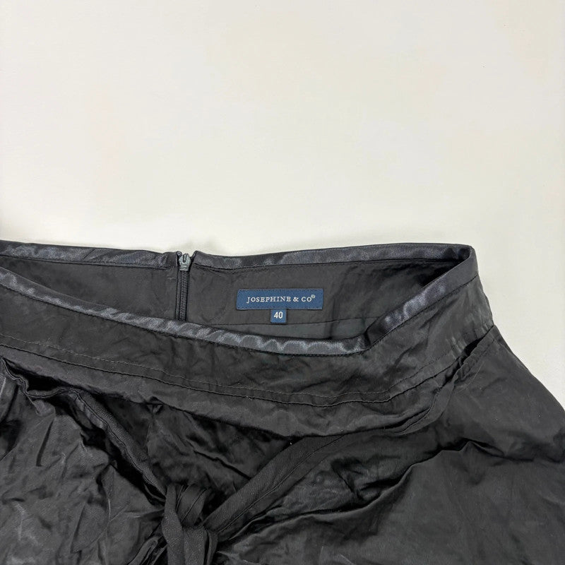 black crinkle satin tie up layered skirt