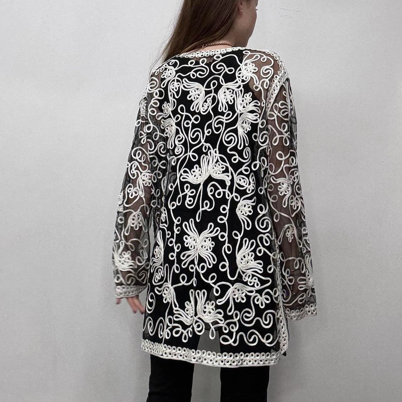 sheer lace embroidered shirt