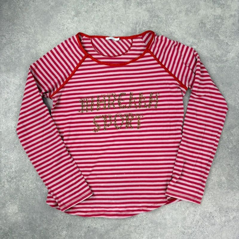 pink and red striped long sleeve Marella t-shirt