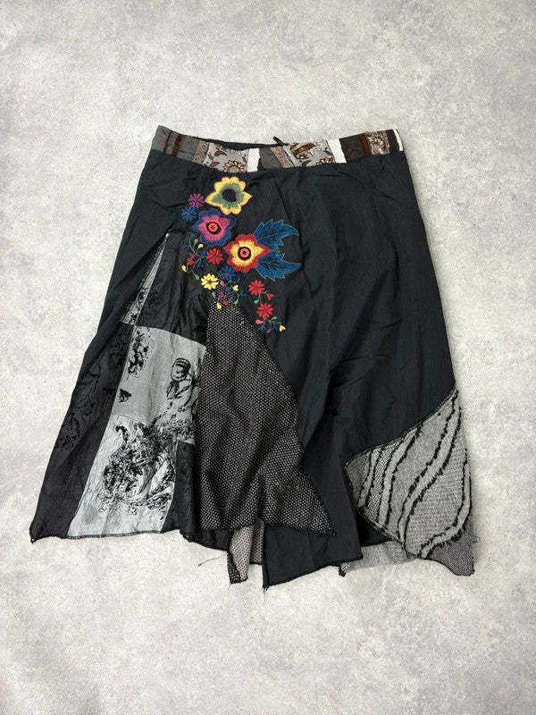 Patchwork embroidered asymmetric skirt
