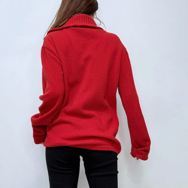 red slouchy zip-up wool jumper