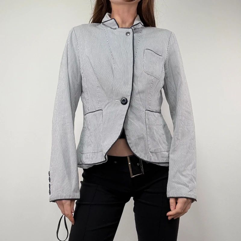 Pinstripe Flared Military Jacket