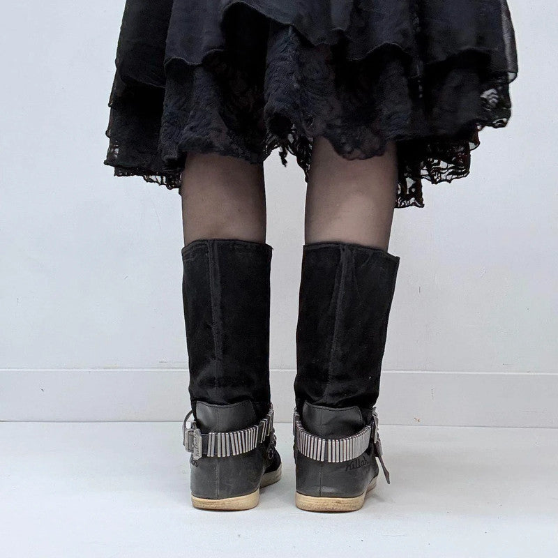 buckle black grunge studded boots