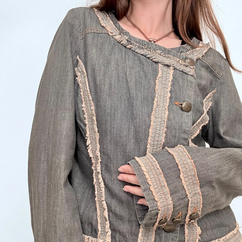 asymmetric boxy distressed military jacket