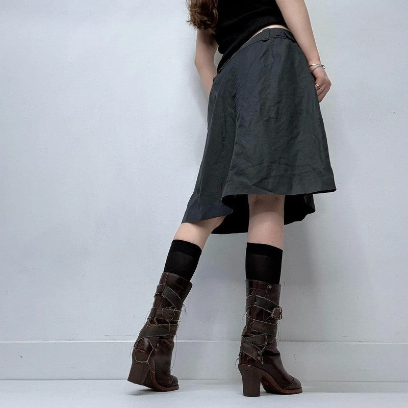 structured flared black midi skirt