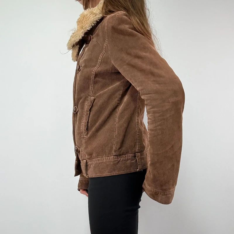 asymmetric brown cord jacket