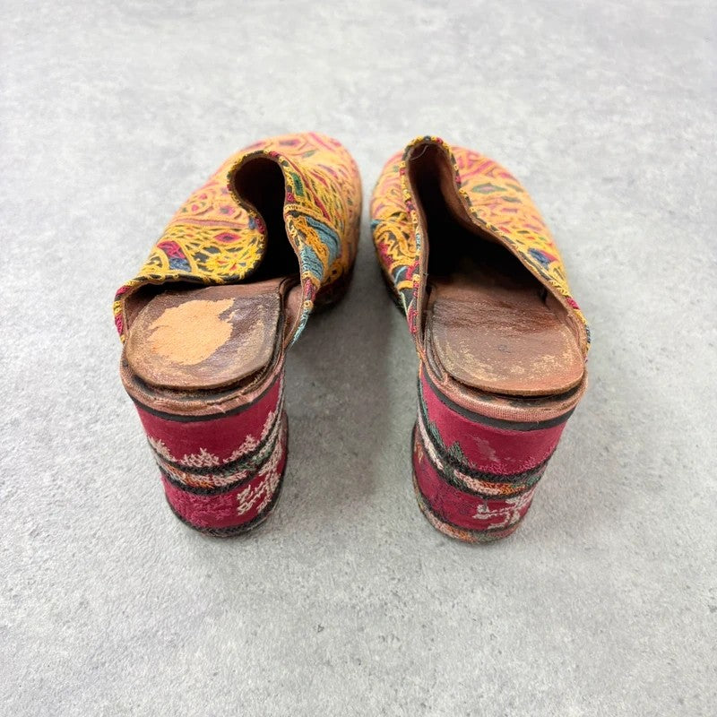 Kantha stitched woven patchwork hippy heels