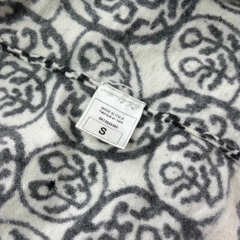 black and white slouchy patterned knit jumper, angora zip through funnel neck