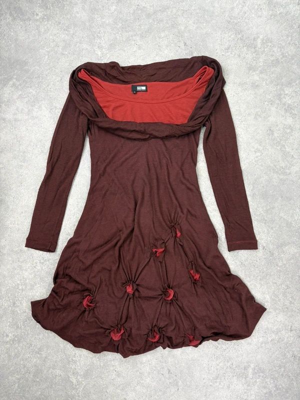 layered cinched long sleeve burgundy flared dress