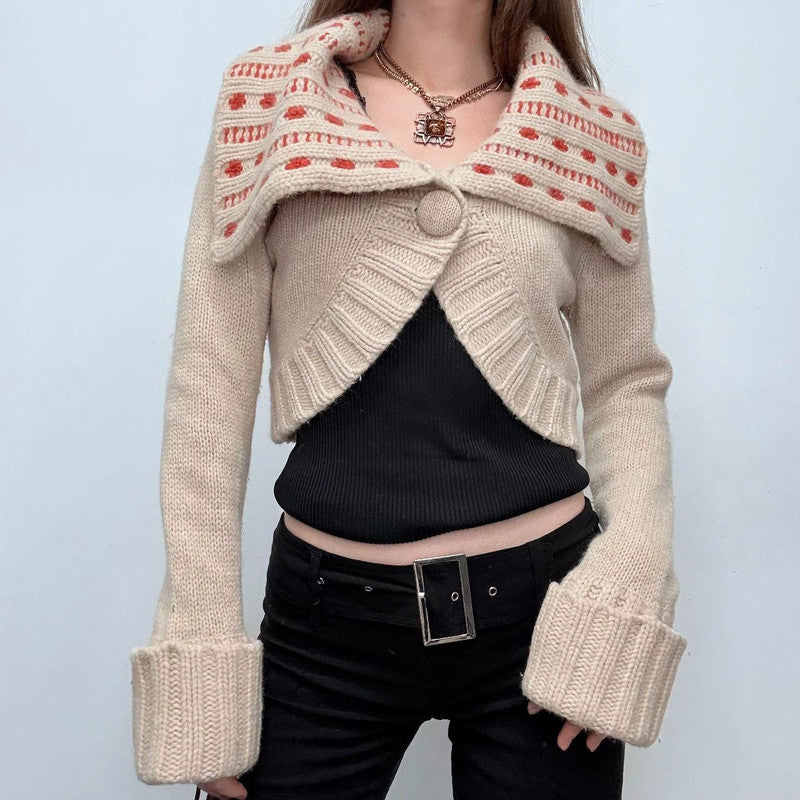 cropped brown wool boho cardigan