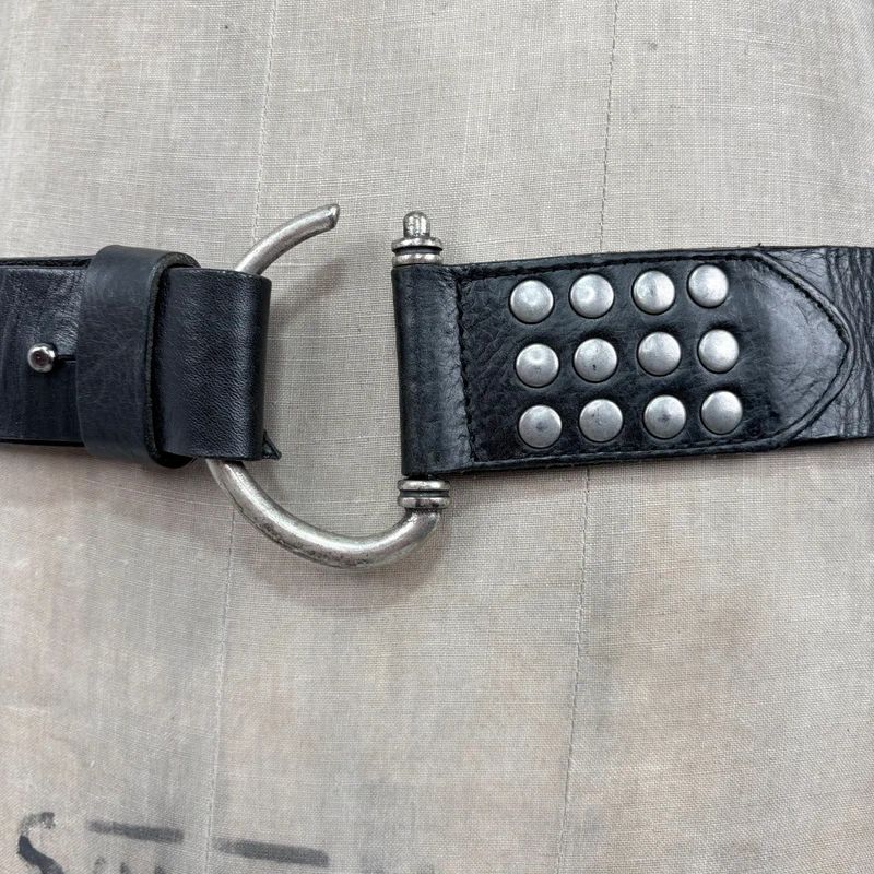 black leather studded silver metal belt