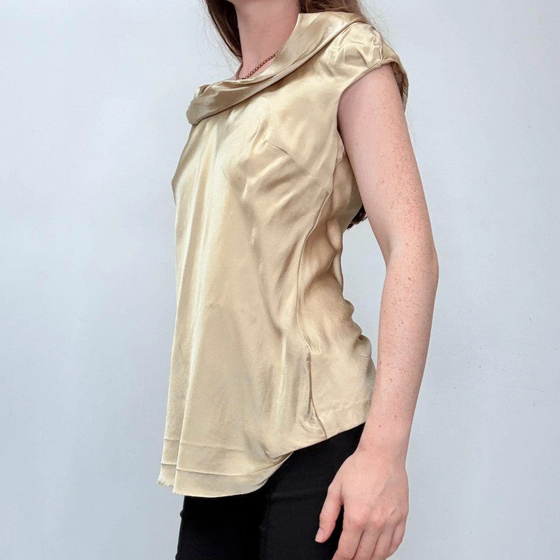 gold silk bias cut flutter vest top