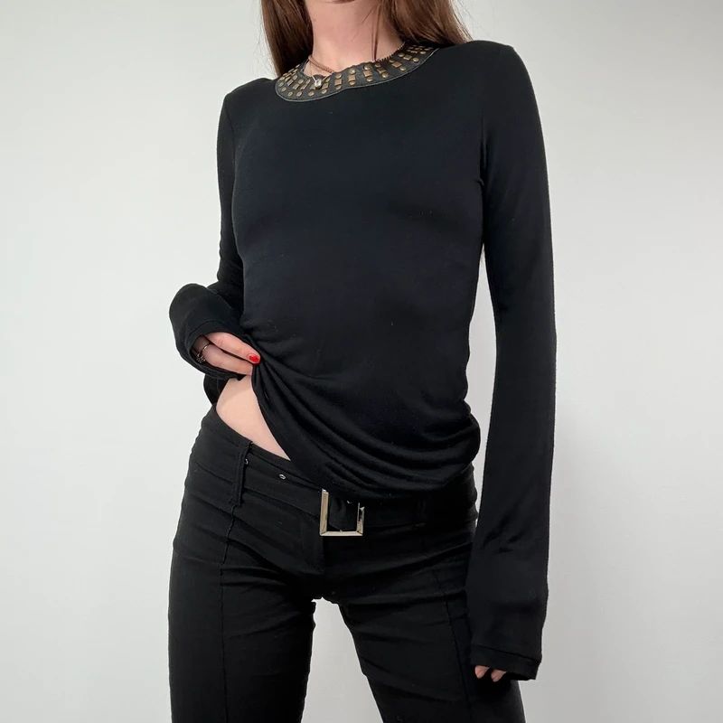 Kate moss for topshop Black Studded Leather T-Shirt