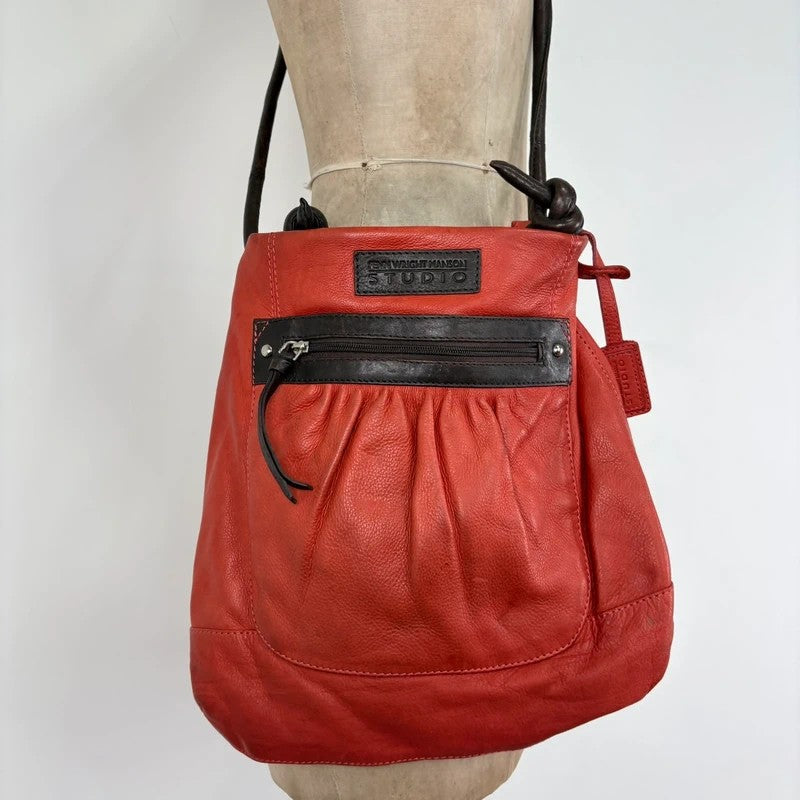 Vintage Red leather ruched pouch bag