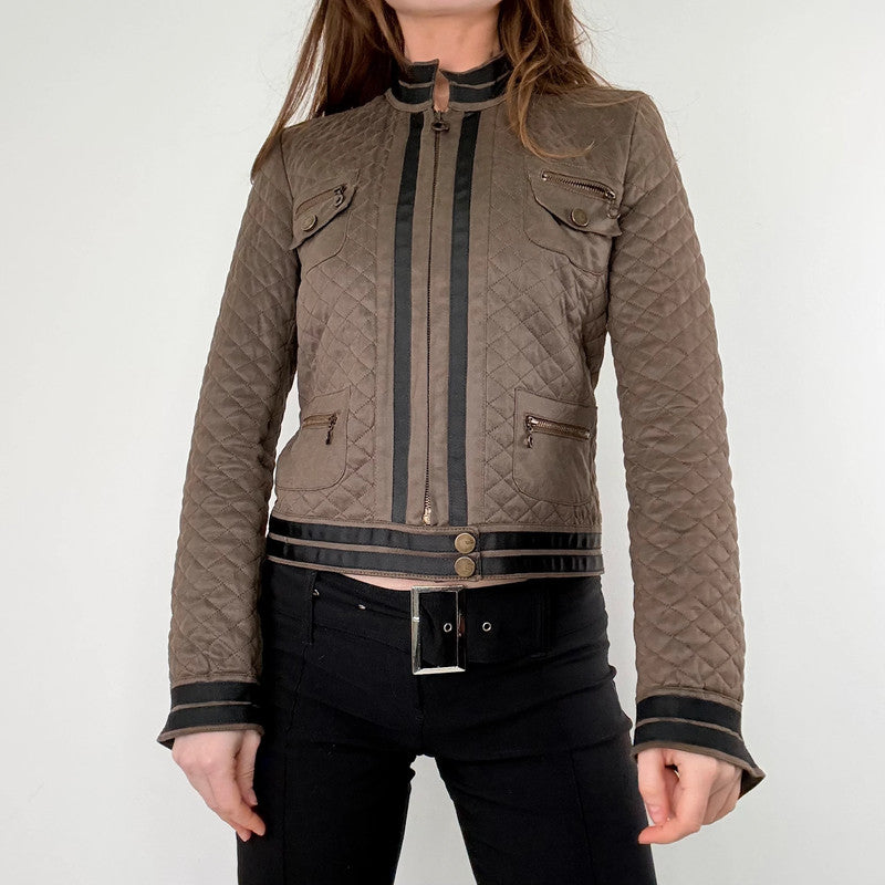 quilted khaki cropped boxy jacket
