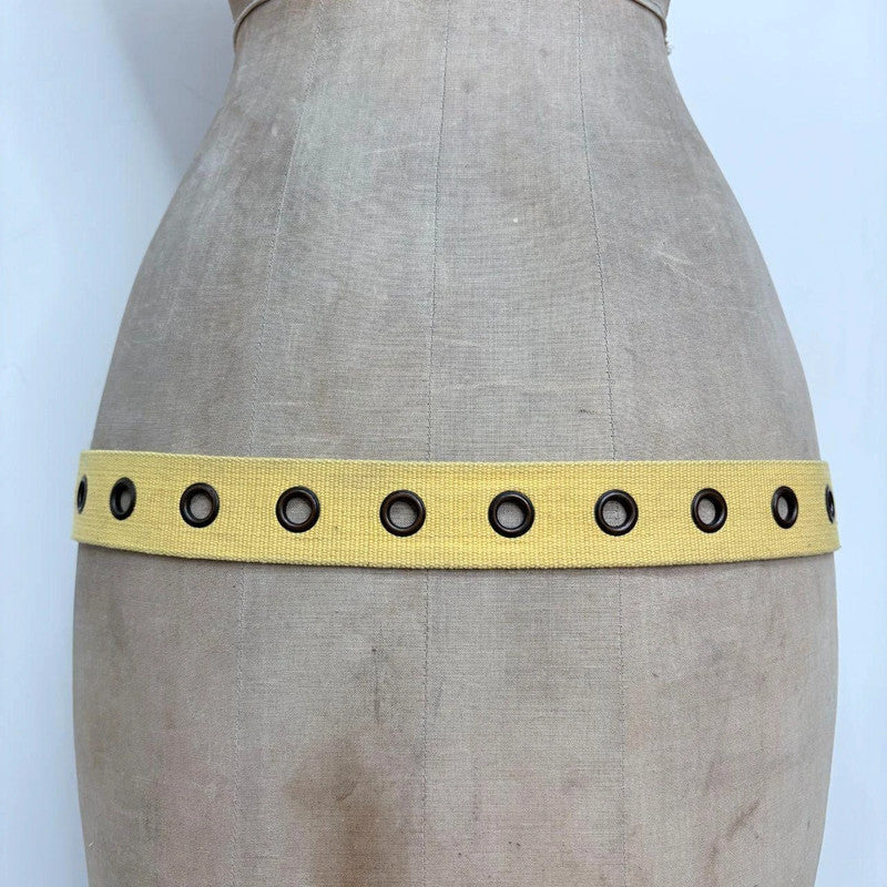 Canvas eyelet yellow buckle belt