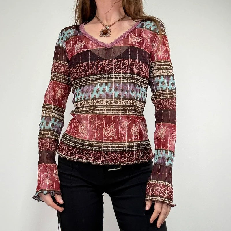 Mesh paisley boho layered graphic summer t-shirt