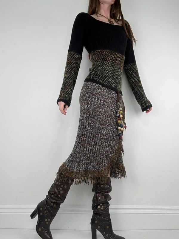 Save the Queen drop waist knitted tassel beaded dress