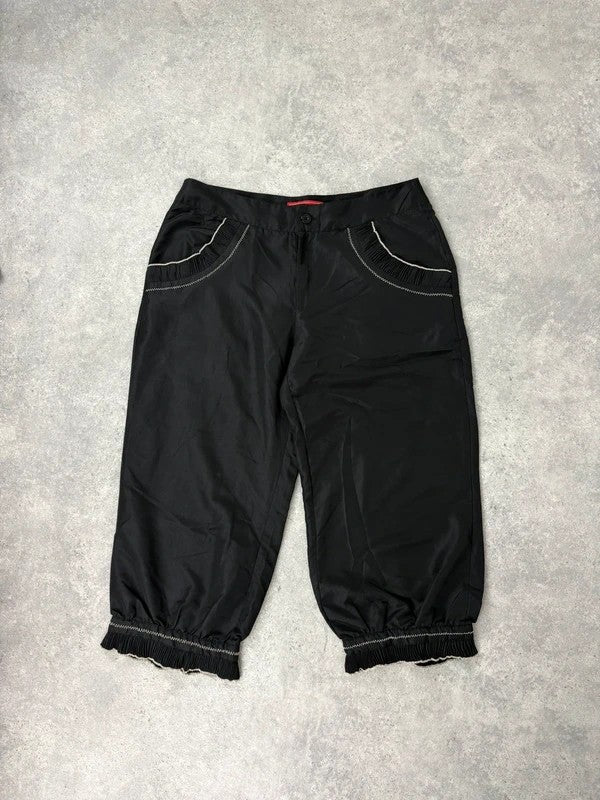 black capri pants pleated ruffle hem trousers