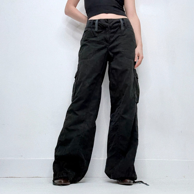 grunge flared black cargo utility trousers