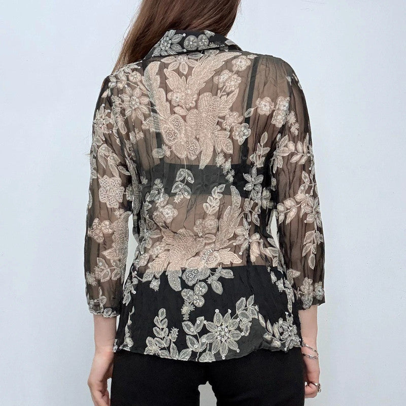 sheer crinkle floral paisley shirt