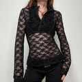 black lace fitted ruffle shirt