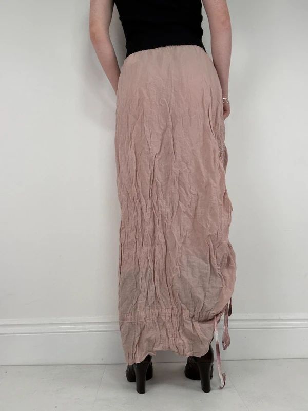Ruched peachy asymmetric maxi summer skirt