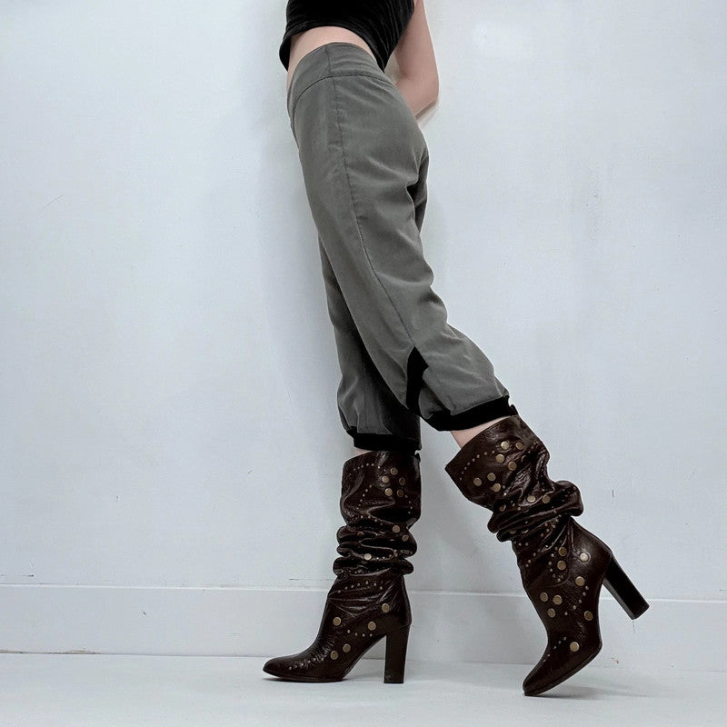 grey low rise asymmetric capri pants