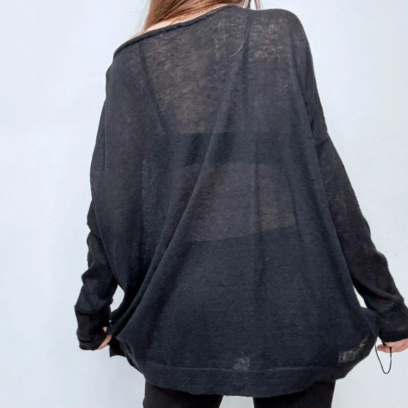 sheer wide neck black mohair jumper